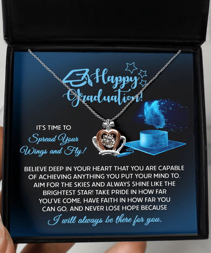 Graduation Gift Spread Your Wings and Fly Crown Pendant Necklace