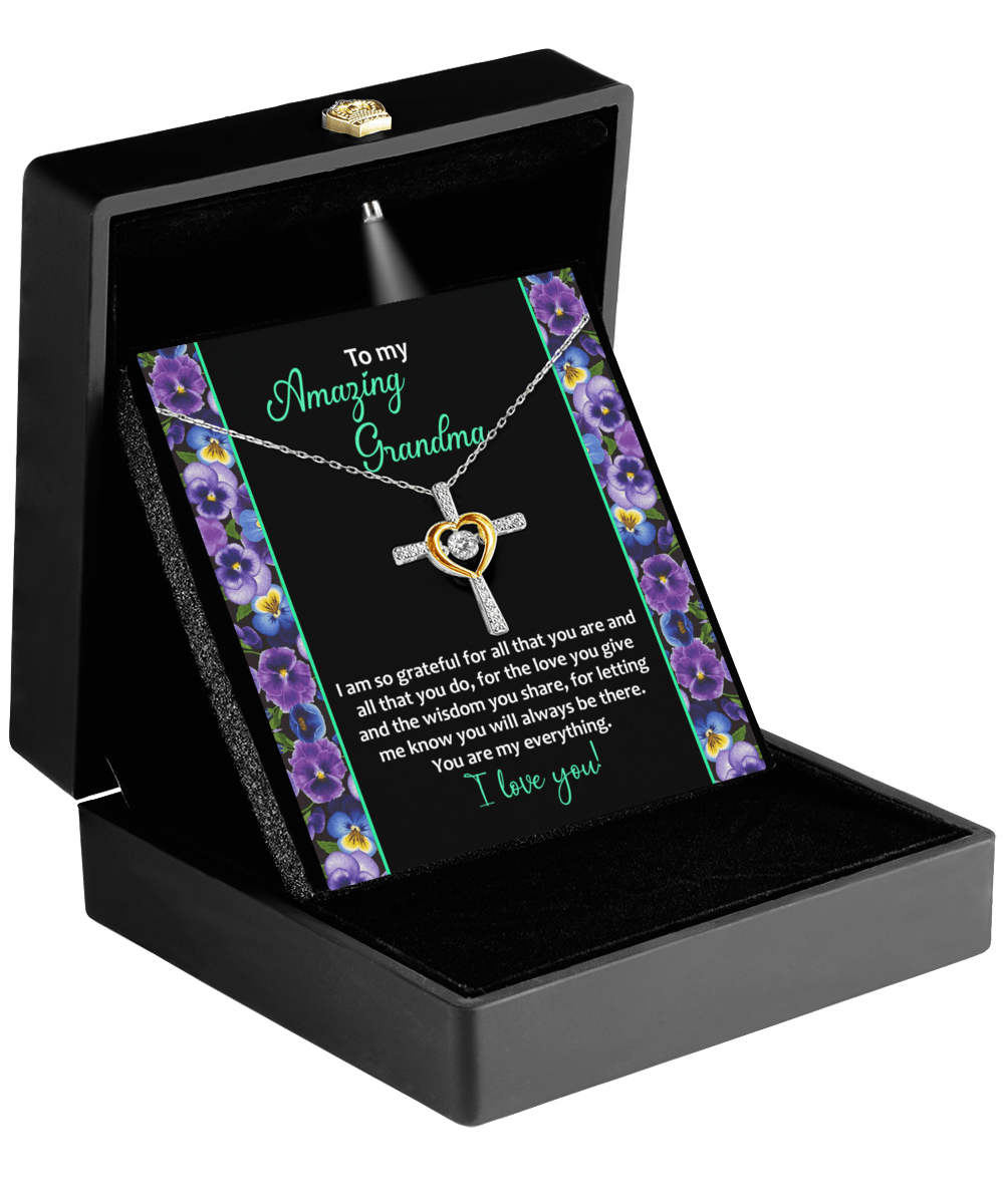 To My Amazing Grandma I am Grateful Cross Pendant Necklace