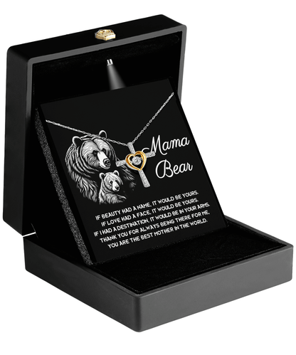 To My Mama Bear My Destination is In Your Arms Cross Pendant Necklace