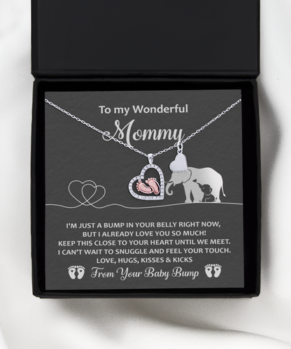 To My Wonderful Mommy I May be Just a Bump But I Love You So Much Baby Feet Necklace
