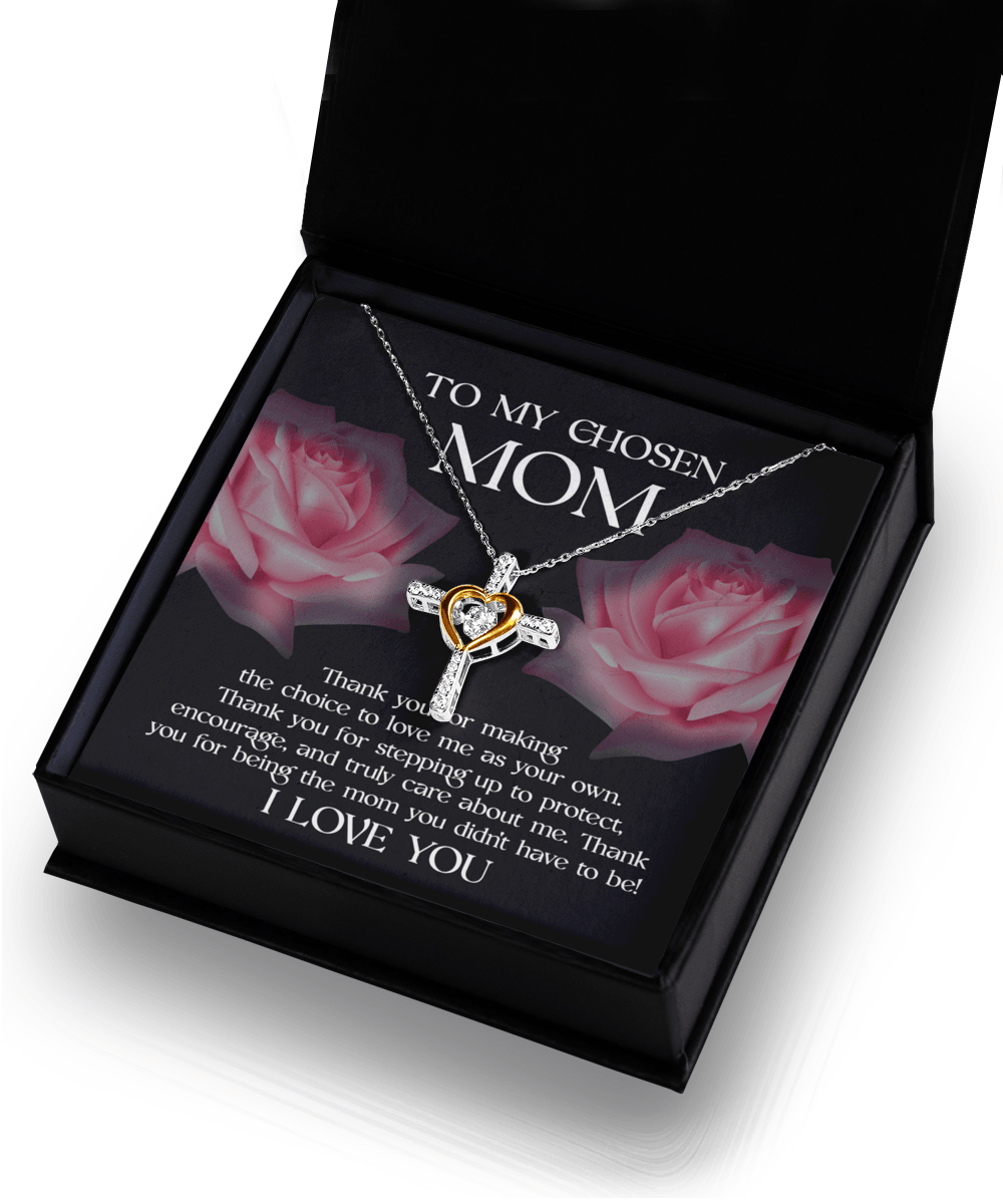 To My Chosen Bonus Mom Thank You for Stepping Up Cross Pendant Necklace