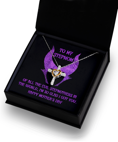 Stepmom Mother's Day Gift - To My Stepmom - Of All the Evil Stepmothers in the World, I'm Glad I Got You Cross Pendant Necklace