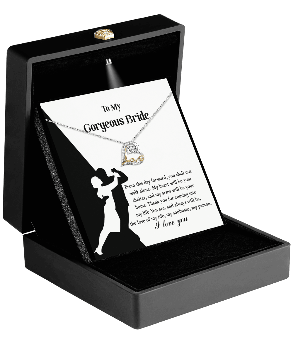 To My Gorgeous Bride on Our Wedding Day, You are the Love of My Life Love Dancing Heart Pendant Necklace