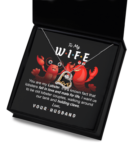 To My Wife - Old Lobster Couples Mate for Life Love Dancing Heart Pendant Necklace