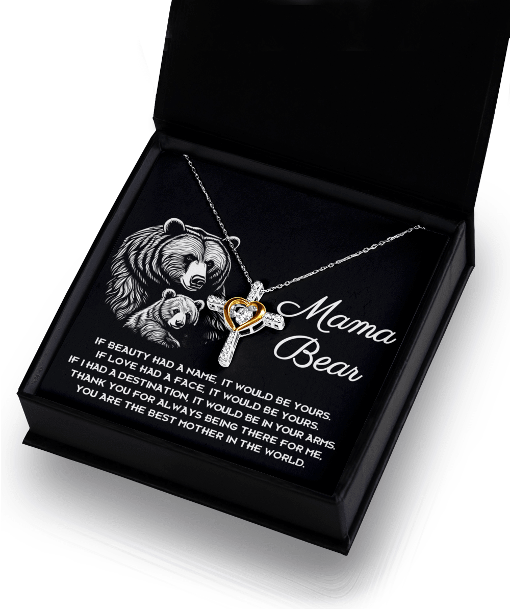 To My Mama Bear My Destination is In Your Arms Cross Pendant Necklace