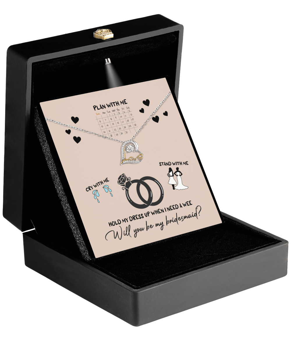 Bridesmaid Proposal Wedding Invite Will You Be My Main Witch Love Dancing Heart Pendant Necklace