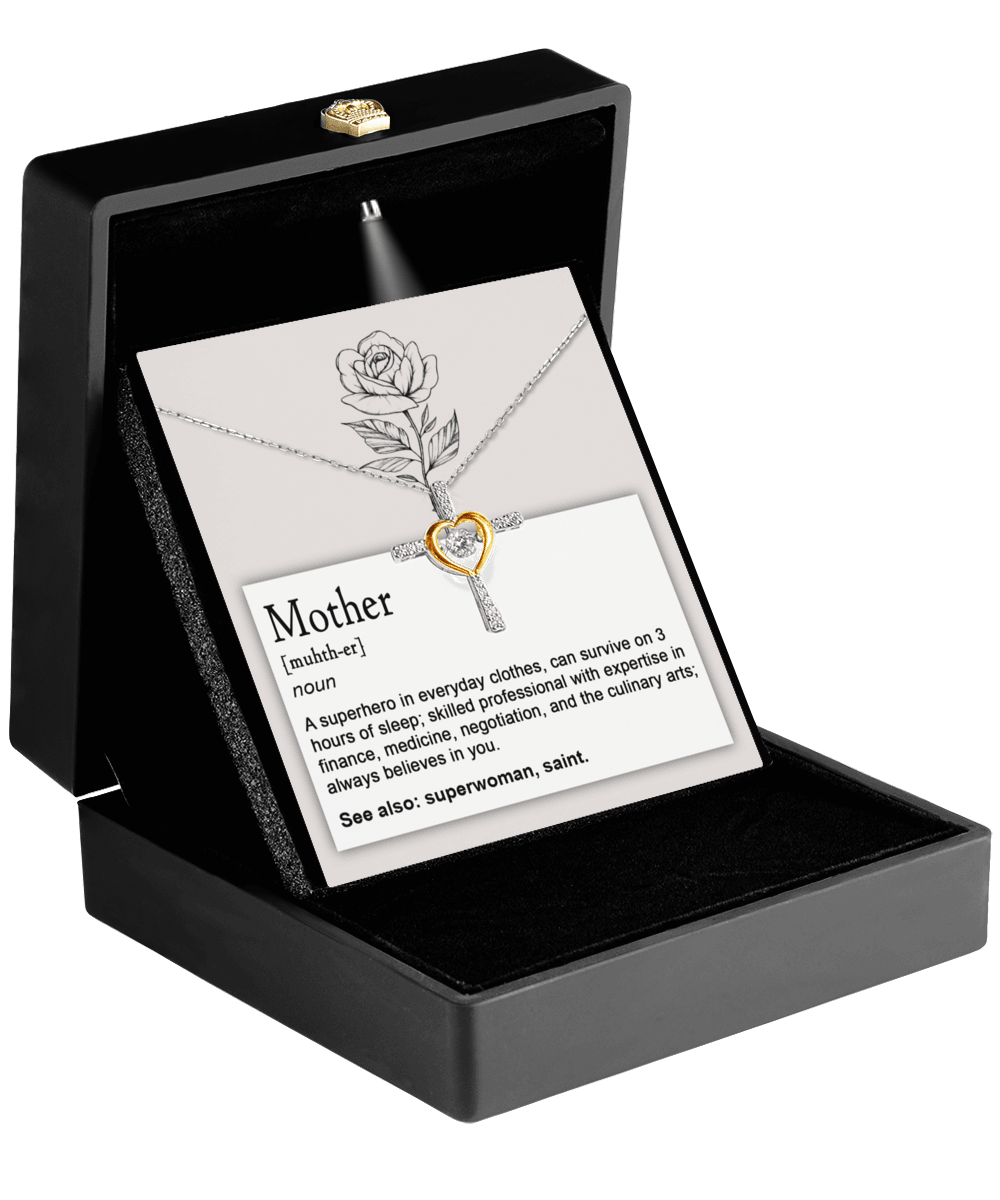 Mother, Definition - Superhero, Saint Cross Pendant Necklace