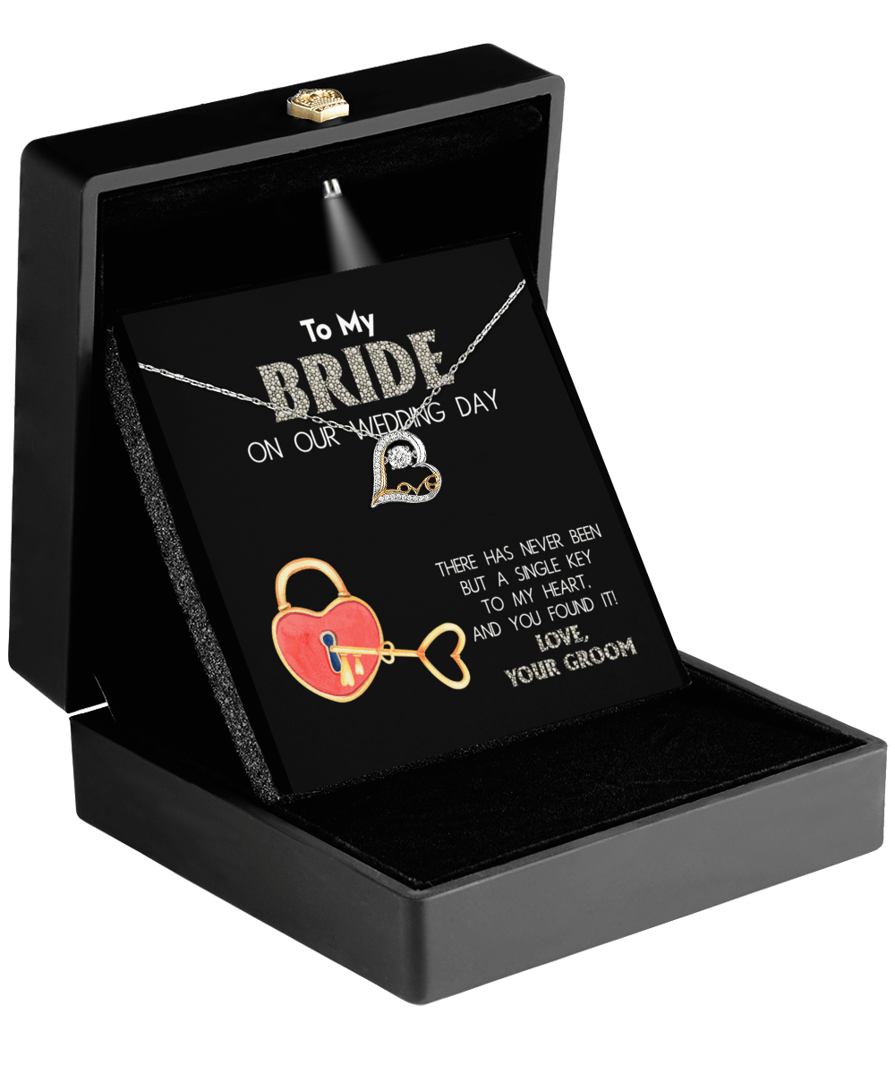 To My Bride on Our Wedding Day - You Have the Single Key to My Heart Love Dancing Heart Pendant Necklace