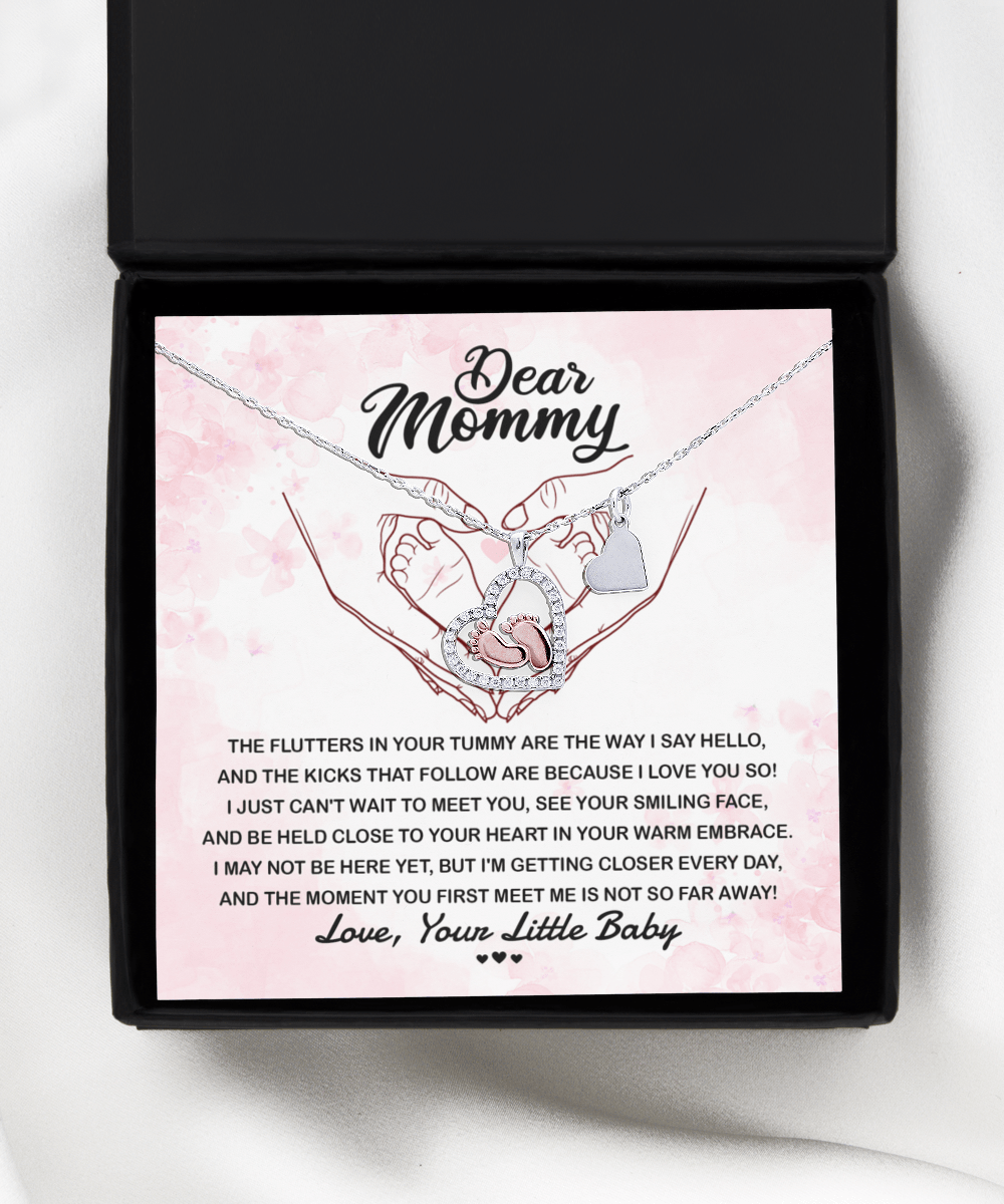 Dear Mommy I Can't Wait to Meet You Pregnancy Gift Baby Feet Pendant Necklace