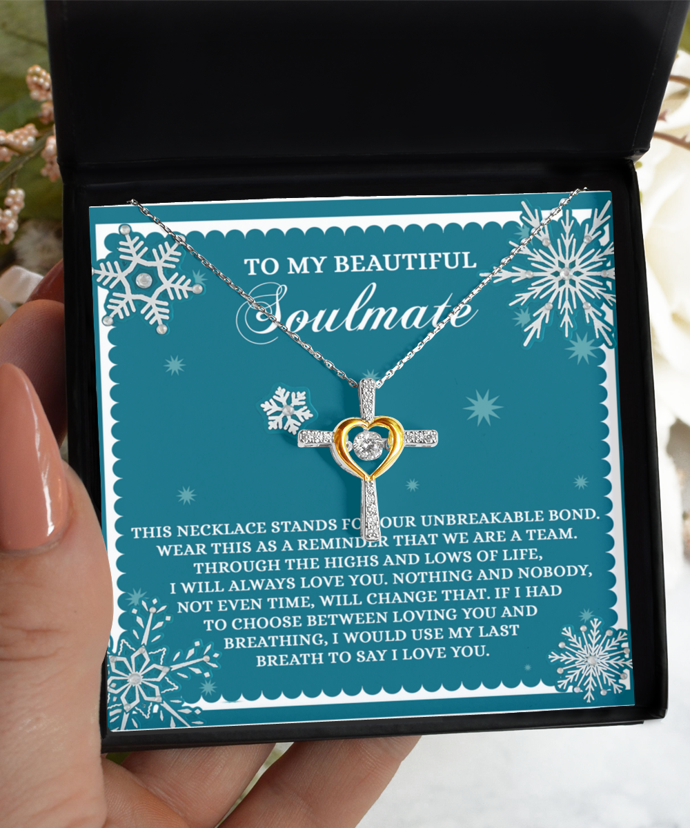 Soulmate, Wife, Girlfriend Romantic Gift - A Team - Dancing Cross Pendant Necklace