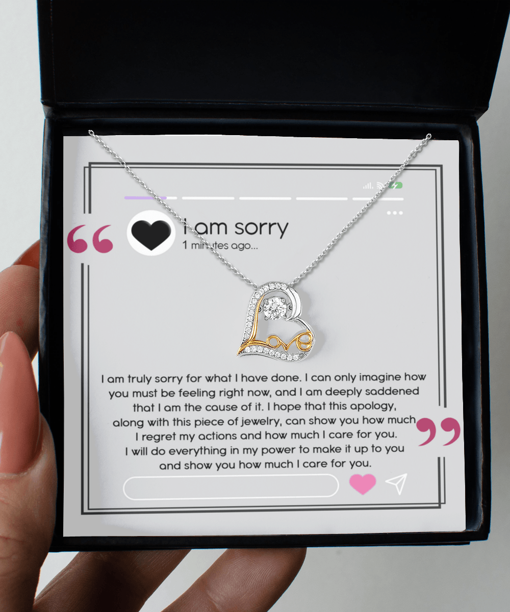 Apology Gift for Girlfriend, Wife, Soulmate - Sorry, I Care For You - Love Heart Pendant Necklace