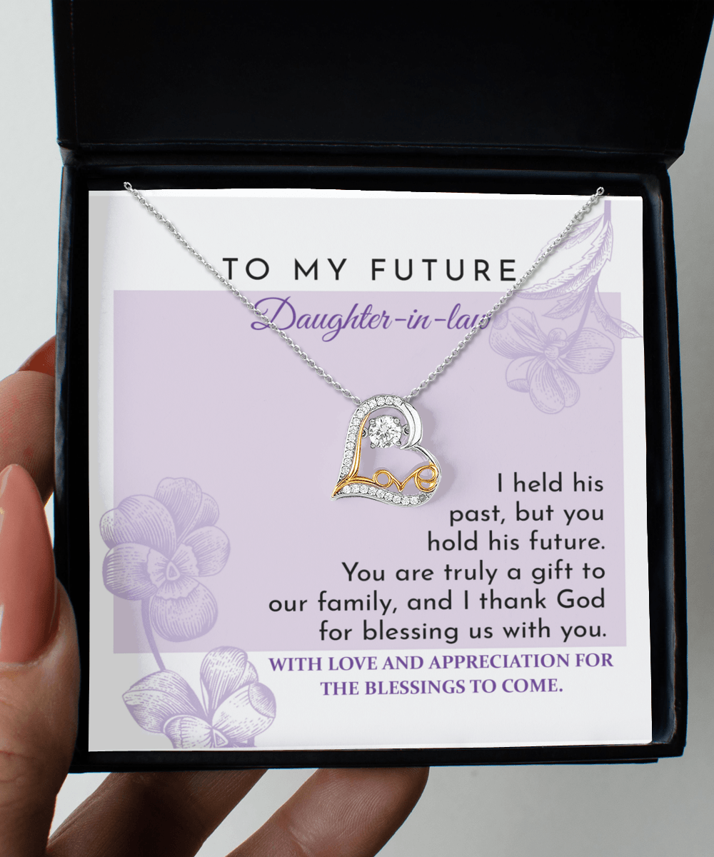 Future Daughter-in-law - You are a Gift to our Family Love Dancing Heart Pendant Necklace Wedding Gift for Bride