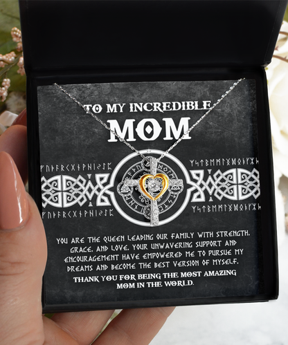 Mom - You are the Queen Leading our Family with Strength, Grace and Love Cross Pendant Necklace