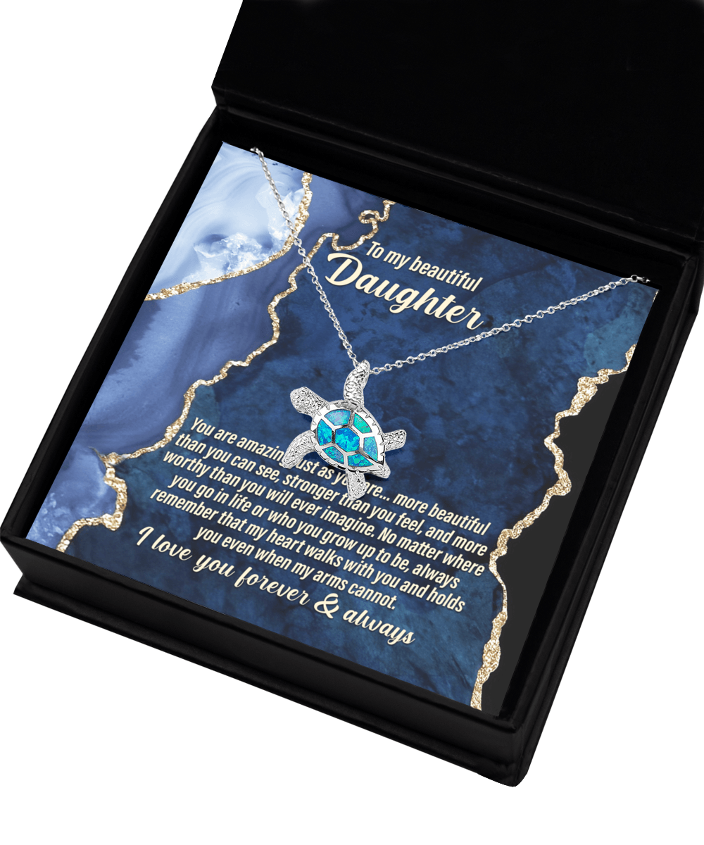 Daughter Inspirational Birthday Graduation Wedding Gift Opal Sea Turtle Pendant Necklace