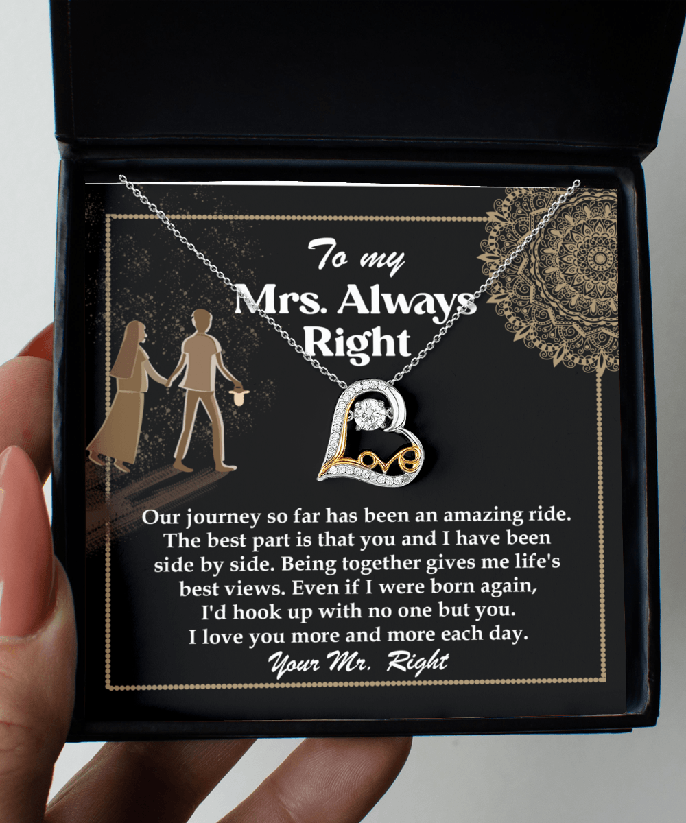 Wife Always Right Romantic Love Dancing Heart Pendant Necklace, Wedding, Anniversary, Birthday Gift from Husband