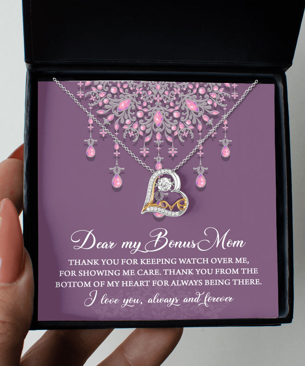 Dear Bonus Mom Thank You for Always Being There Heart Pendant Necklace