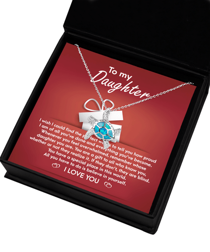 To My Daughter - Proud of You Opal Sea Turtle Pendant Necklace