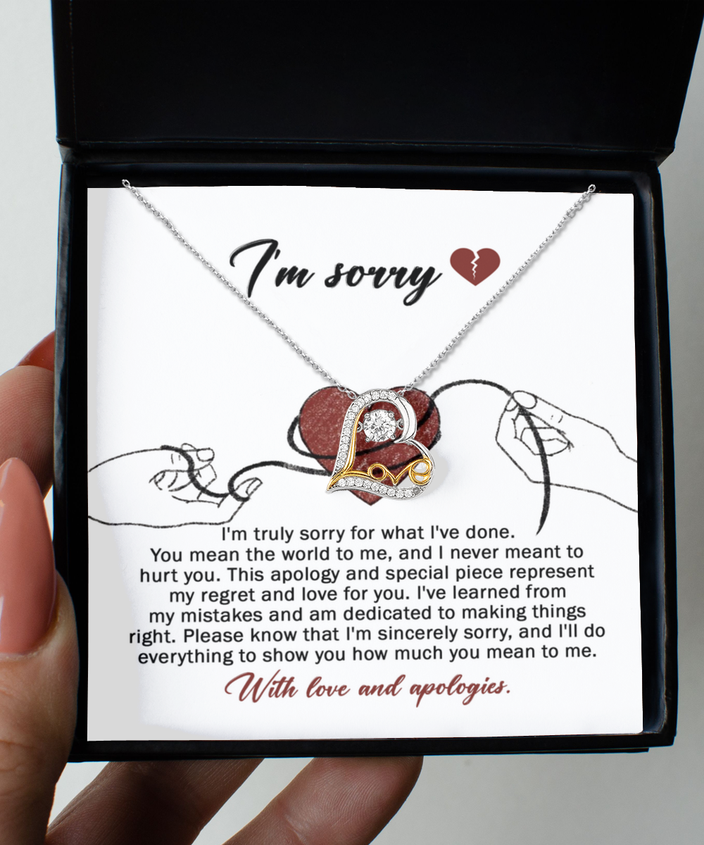 Apology Gift for Girlfriend, Wife, Soulmate - Sorry, Mean The World - Love Dancing Heart Pendant Necklace