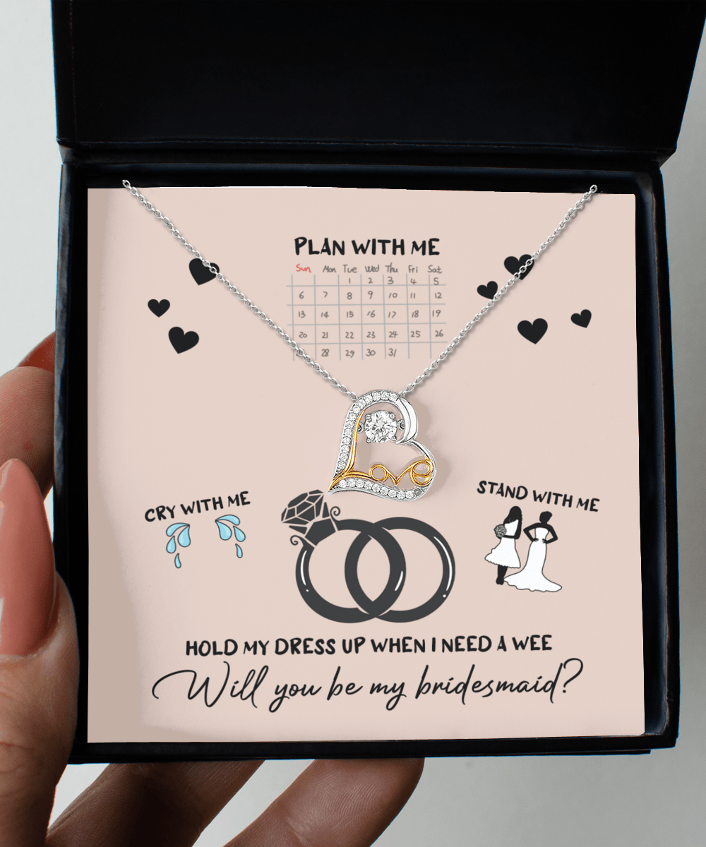 Bridesmaid Proposal Wedding Invite Will You Be My Main Witch Love Dancing Heart Pendant Necklace