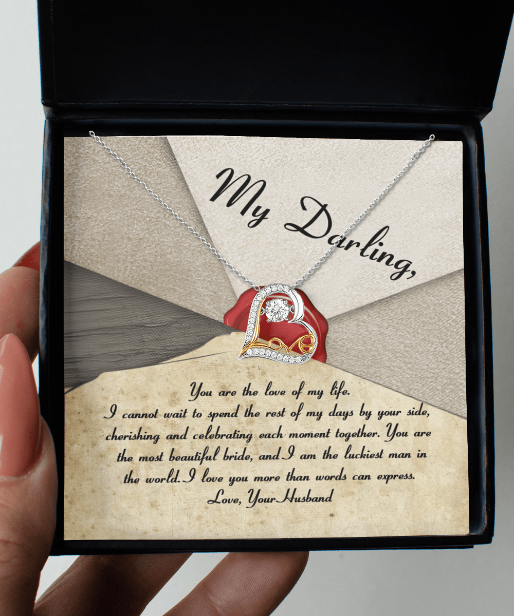 My Darling Bride Love of My Life Love Dancing Heart Pendant Necklace