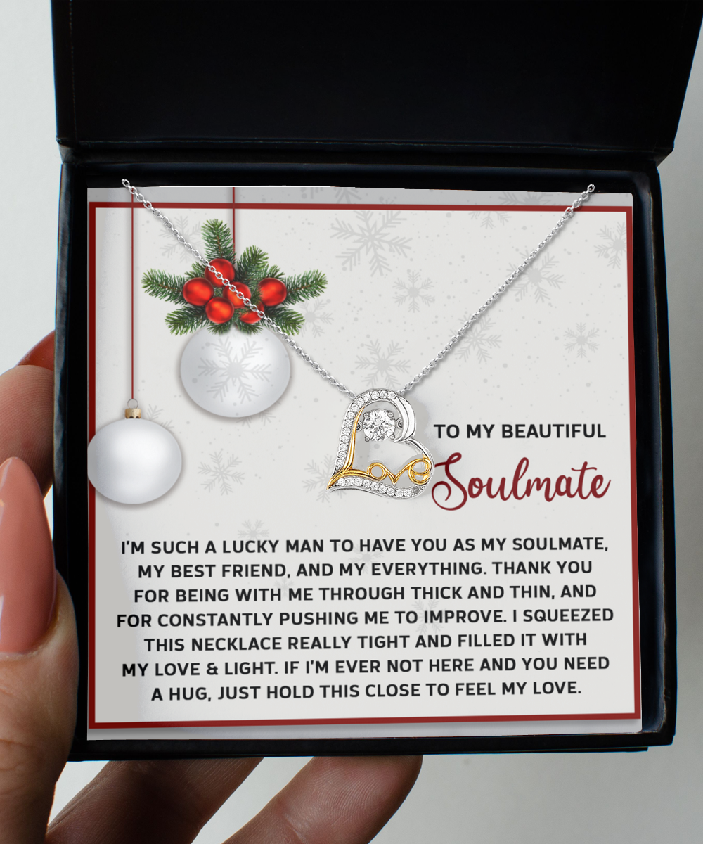 To My Beautiful Soulmate, My Best Friend, My Everything Romantic Christmas Anniversary Heart Pendant Necklace for Wife Girlfriend Jewelry