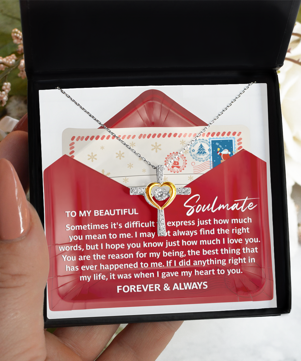 Soulmate, Wife, Girlfriend Romantic Gift - Right Words -Dancing Cross Pendant Necklace