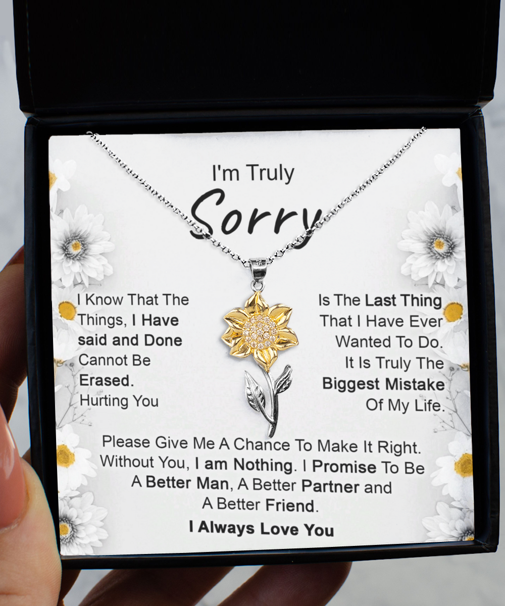 Apology Gift for Girlfriend, Wife, Soulmate - I’m Truly Sorry - Sunflower Jewelry