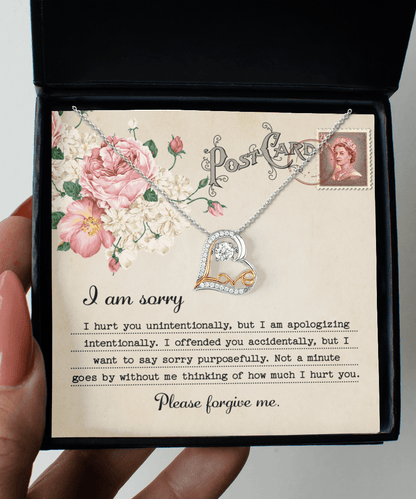 Forgive Me Gift - Sorry I Hurt You, I am Apologizing Intentionally - Love Dancing Heart Pendant Necklace