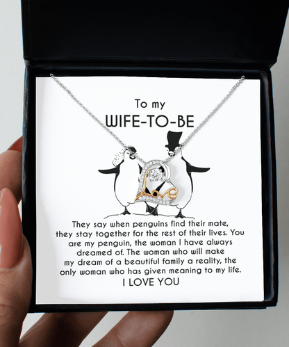 To My Wife-to-be You Are My Penguin Love Dancing Heart Pendant Necklace