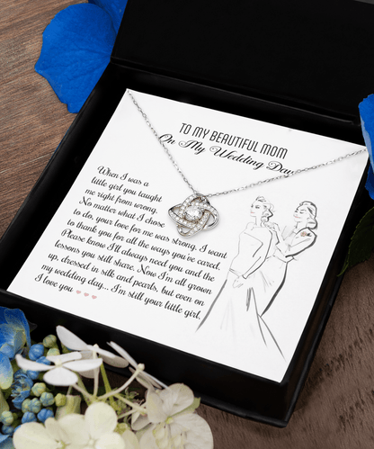 Gift for Mom Wedding Day Gift Always Your Little Girl Love Knot Silver Pendant Necklace