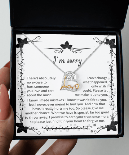 Apology Gift - I'm Sorry, No Excuse, Another Chance - Love Dancing Heart Pendant Necklace