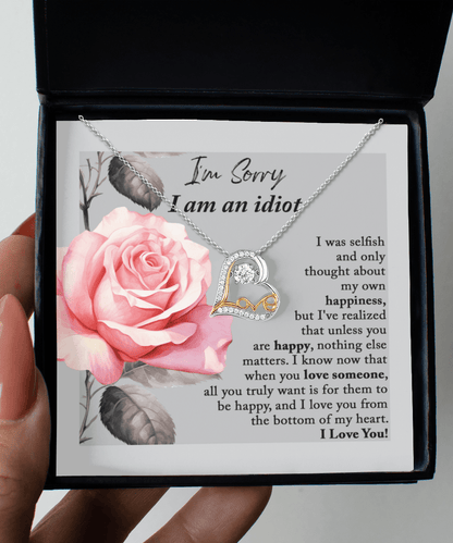 Apology Gift for Her - I'm Sorry I am an Idiot - Love Dancing Heart Pendant Necklace