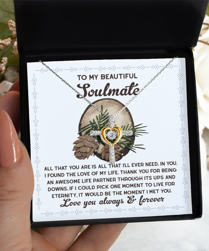 Soulmate, Wife, Girlfriend Romantic Gift - One Moment - Dancing Cross Pendant Necklace