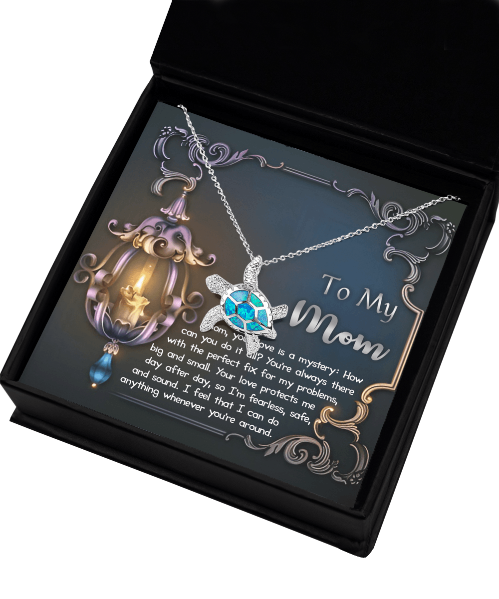 To My Mom Your Love Is a Mystery Opal Sea Turtle Pendant Necklace