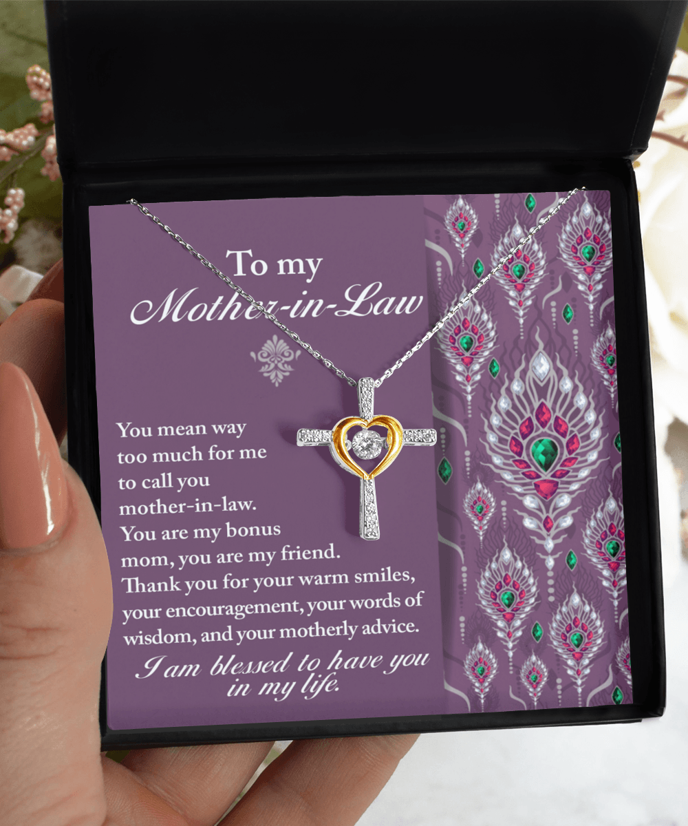 Mother-in-Law Gift You Are My Bonus Mom, My Friend Cross Pendant Necklace