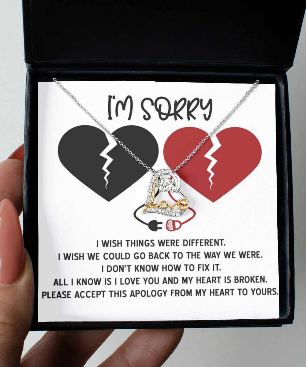 Apology Gift for Girlfriend, Wife, Soulmate - Sorry, Heart Is Broken - Love Dancing Heart Pendant Necklace