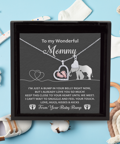To My Wonderful Mommy I May be Just a Bump But I Love You So Much Baby Feet Necklace