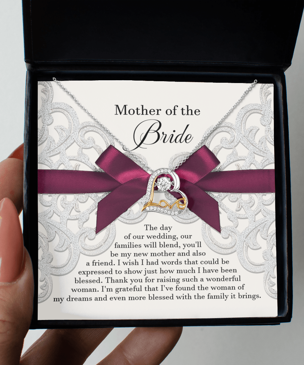 Mother of the Bride Wedding Day Gift Our Families Will Blend Love Dancing Heart Pendant Necklace