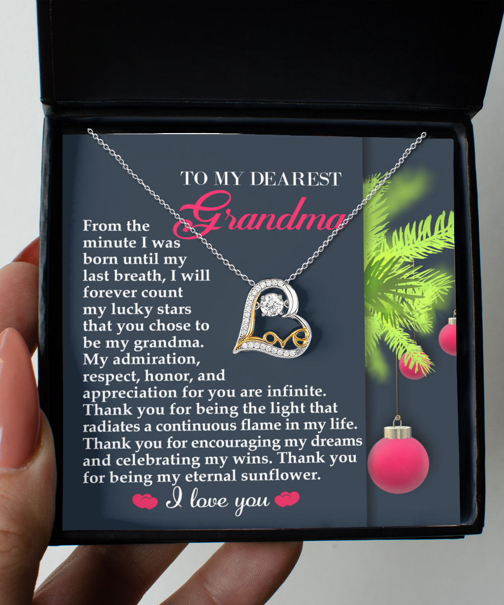 To My Dearest Grandma - I Count My Lucky Stars Love Dancing Heart Pendant Necklace