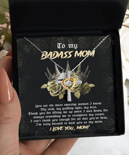 To My Badass Mom You are My Rock Cross Pendant Necklace