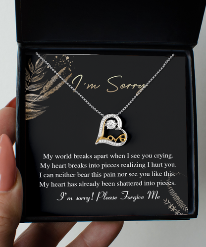 Apology Gift for Girlfriend, Wife, Soulmate - Sorry, See You Crying - Love Dancing Heart Pendant Necklace