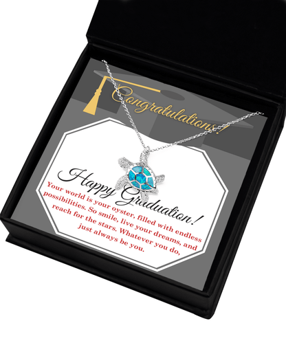 Graduation Gift The World is your Oyster Always Be You Opal Sea Turtle Pendant Necklace