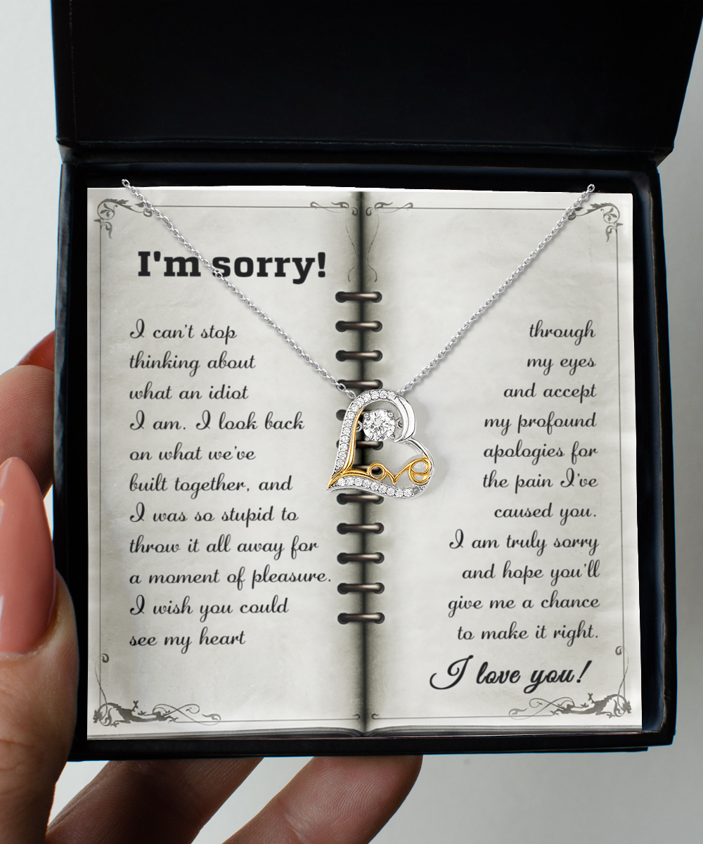 Apology Gift for Girlfriend, Wife, Soulmate - Sorry, What An Idiot - Love Dancing Heart Pendant Necklace