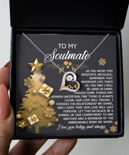 To My Soulmate Our Love Will Last Forever Romantic Christmas Anniversary Heart Pendant Necklace for Wife Girlfriend Jewelry