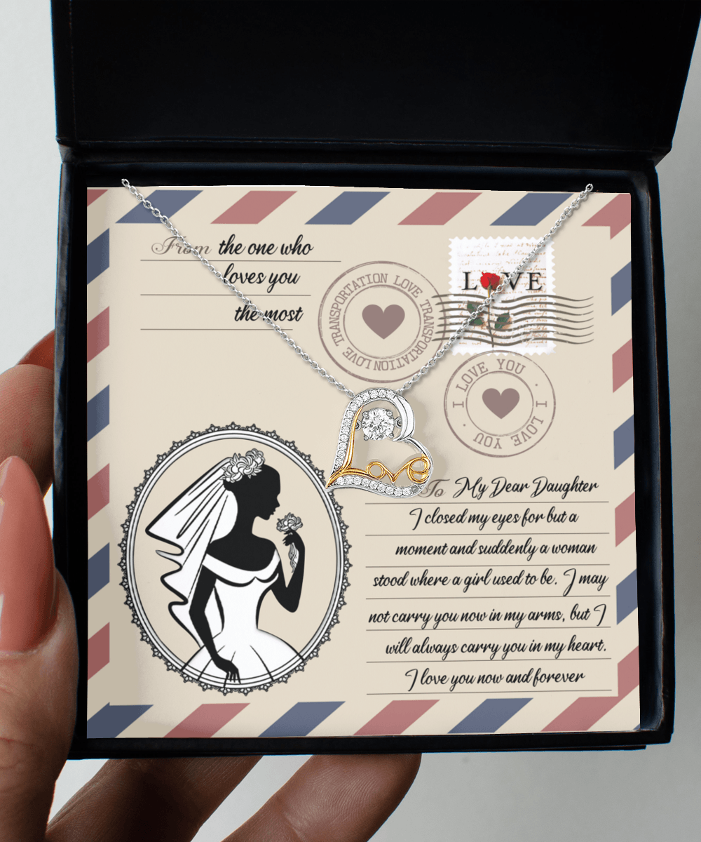 Daughter Wedding Day Gift for Bride Dancing Love Heart Pendant Necklace Gift from Mother and Father