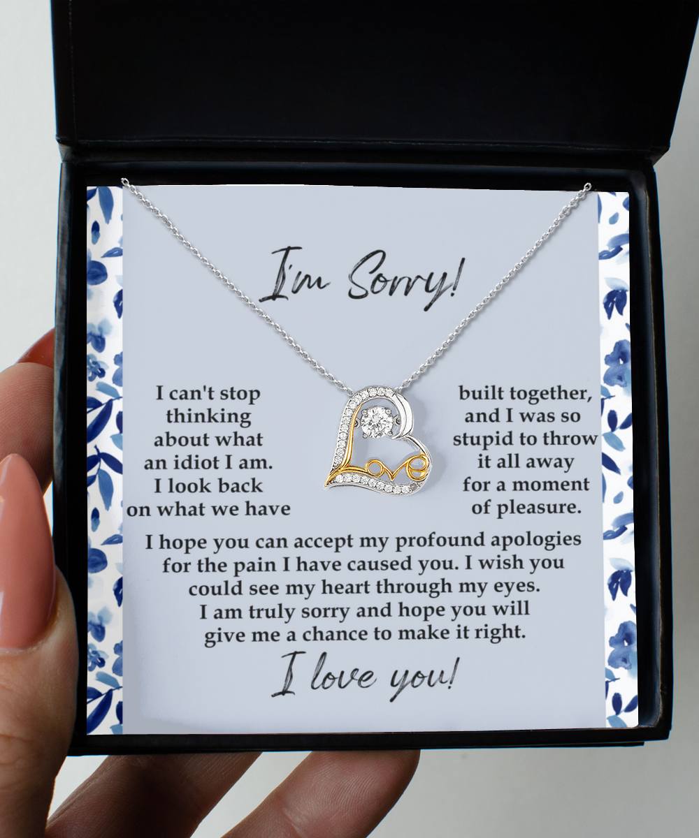 Apology Gift for Girlfriend, Wife, Soulmate - Sorry, Through My Eyes - Love Dancing Heart Pendant Necklace