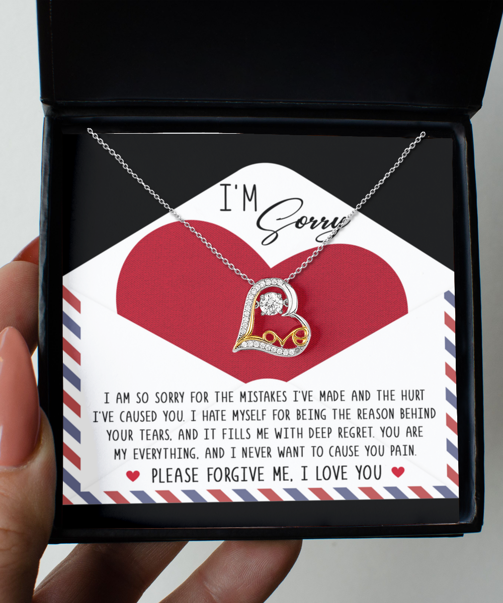 Apology Gift for Girlfriend, Wife, Soulmate - Sorry, Behind Your Tears - Love Dancing Heart Pendant Necklace