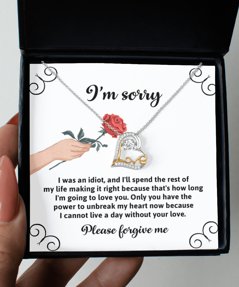 Apology Gift for Girlfriend, Wife, Soulmate - Sorry, Making It Right - Love Heart Pendant Necklace