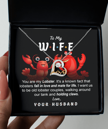 To My Wife - Old Lobster Couples Mate for Life Love Dancing Heart Pendant Necklace