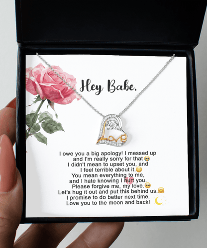 Apology Gift for Her - I'm Sorry, Please Forgive Me, Let's Hug It Out - Love Dancing Heart Pendant Necklace